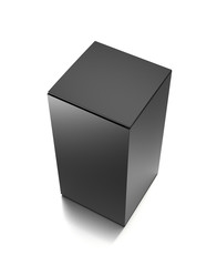 Black vertical blank box from front top side far angle. 3D illustration isolated on white background.