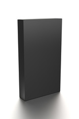 Black vertical blank box from front side far angle. 3D illustration isolated on white background.