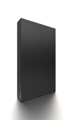 Black vertical blank box from front side angle. 3D illustration isolated on white background.