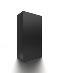 Black vertical blank box from front side angle. 3D illustration isolated on white background.