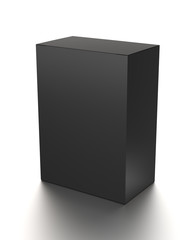 Black vertical blank box from front top side angle. 3D illustration isolated on white background.