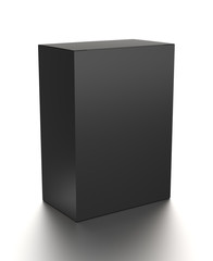Black vertical blank box from front side far angle. 3D illustration isolated on white background.