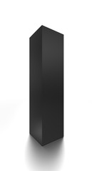 Black long vertical blank box from front side angle. 3D illustration isolated on white background.