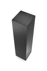 Black long vertical blank box from front top side far angle. 3D illustration isolated on white background.
