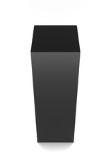 Black long vertical blank box from front top angle. 3D illustration isolated on white background.