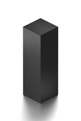 Black long vertical blank box from isometric angle. 3D illustration isolated on white background.