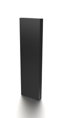 Black long vertical blank box from front top side angle. 3D illustration isolated on white background.