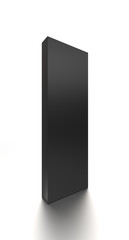 Black long vertical blank box from front side angle. 3D illustration isolated on white background.