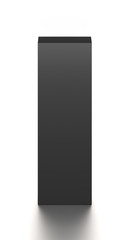 Black long vertical blank box from front top far angle. 3D illustration isolated on white background.