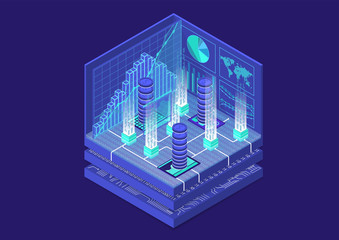 Cryptocurrency isometric vector illustration. Abstract 3D infographic for financial technology