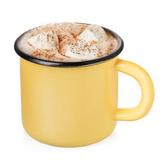 Enamel cup with hot cocoa