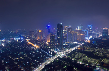 Fototapeta na wymiar Jakarta skyline with high buildings at night