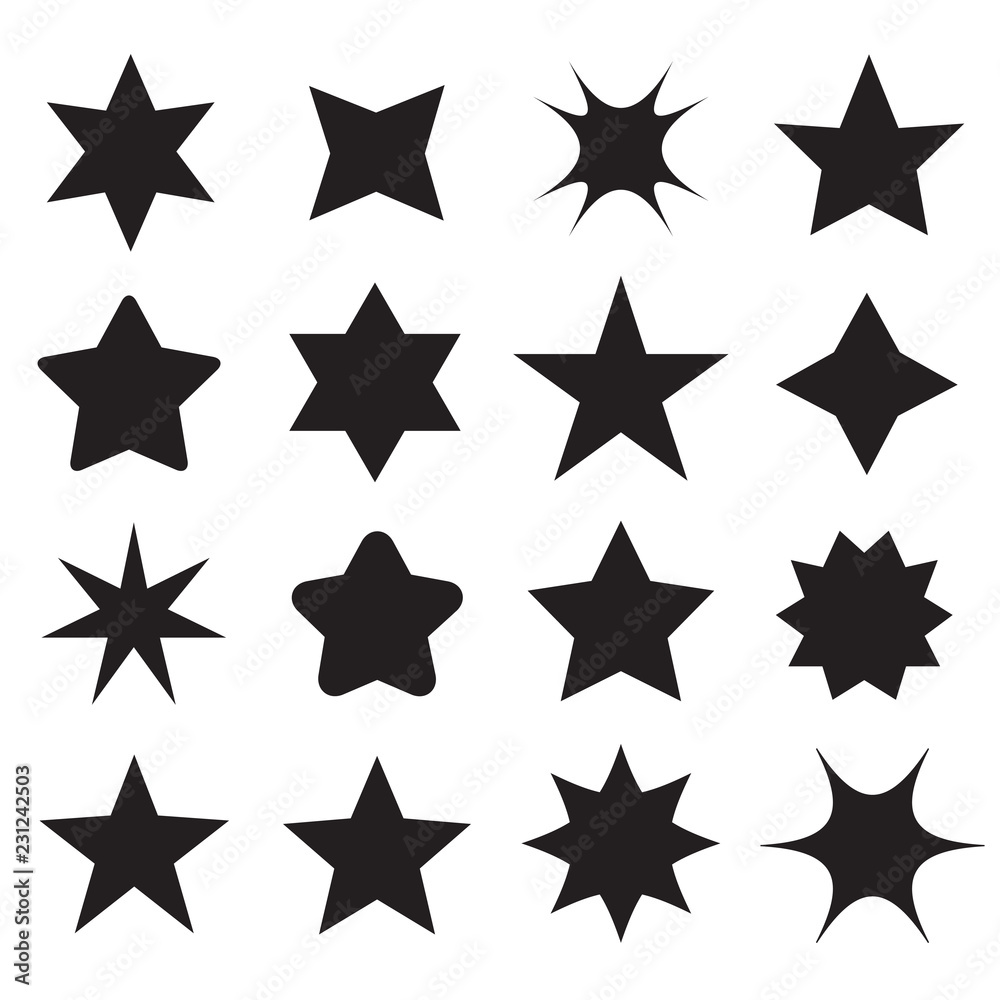 Aufkleber set of different shape stars icons for design
