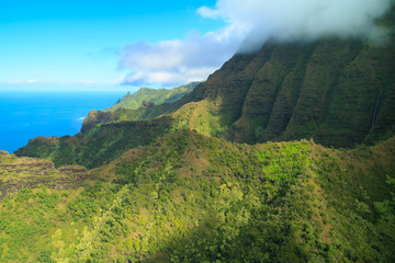 Aerial view of Na Pali Coast, Kauai island,  Hawaii