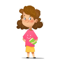 Vector illustration of cute girl holding book
