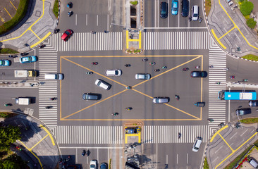 Road intersection with crowded vehicles