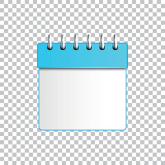 Realistic Calendar blue isolated object on transparent background. Vector Illustration