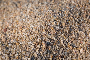 Closeup of sand on the beach. Crystals of sea sand as background. Macro shot