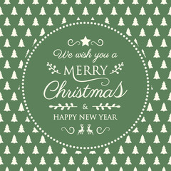 Vintage Christmas card with decorative text and ornaments. Vector.