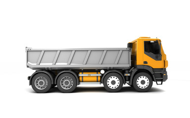 Right side view of the tipper isolated on white background. 3d illustration.