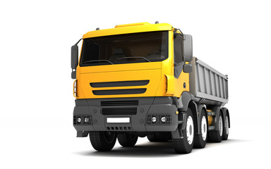 Front view of the tipper isolated on white background. Low angle view. Perspective. 3d illustration.