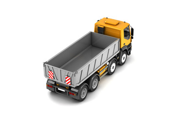 View from above on rear side of the tipper isolated on white background. Perspective. 3d illustration.