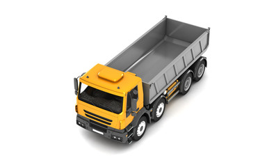 High angle view from the front left side of the tipper isolated on white background. Perspective. 3d illustration.