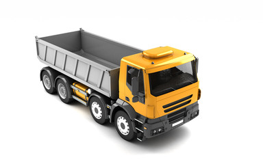 High angle front side view of the tipper isolated on white background. Right side view. Perspective. 3d illustration.