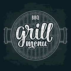 Obraz premium Barbecue grill with charcoal. BBQ grill menu handwriting lettering.