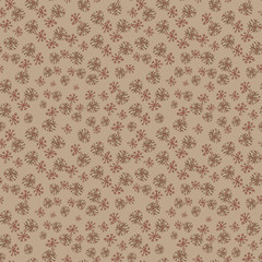 Seamless pattern with hand drawn doodle watercolor red snowflakes. Winter and Christmas pattern on beige background.