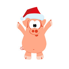 Happy new year. pig with Christmas santa’s red cap. 