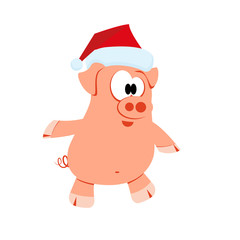 Happy new year. pig with Christmas santa’s red cap. 