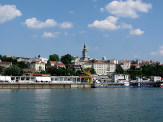 Belgrade city view from the river Sava (docks)