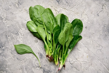 Fresh spinach leaves.Top view with copy space.