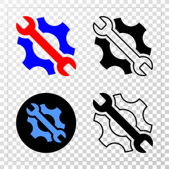 Repair tools EPS vector pictograph with contour, black and colored versions. Illustration style is flat iconic symbol on chess transparent background.