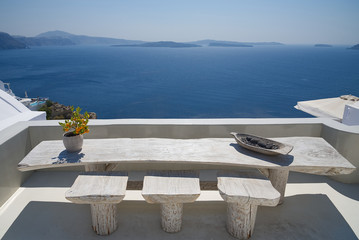 Terrace with table on the sea ( Oia ) - Santorini Island - Aegean sea - Greece