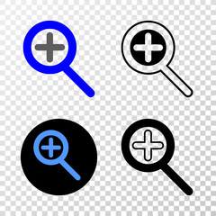 Obraz premium Zoom in EPS vector pictograph with contour, black and colored versions. Illustration style is flat iconic symbol on chess transparent background.