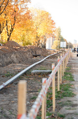 Water pipeline near footpath in the city.