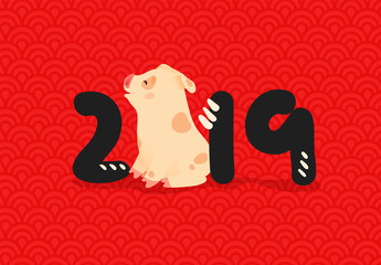 2019 Chinese New Year. Zodiac sign Year of the pig.