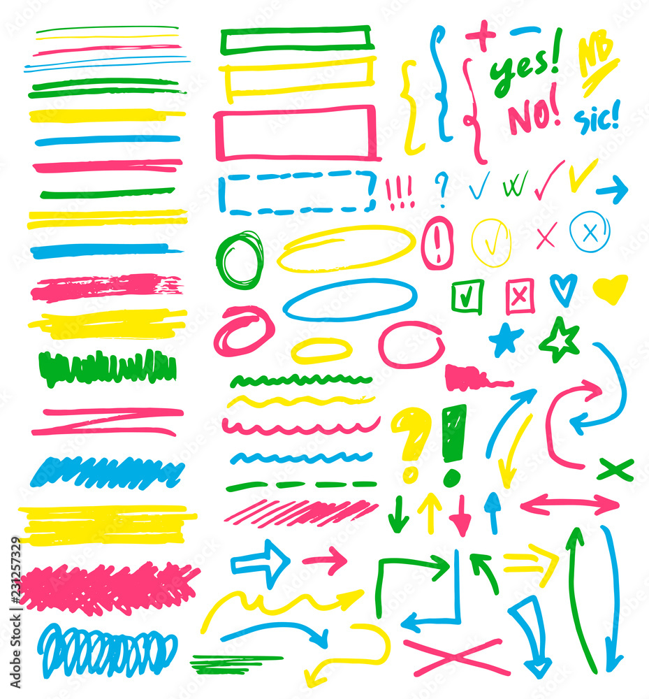Fototapete highlighter markers vector highlighting with hand drawing elements or numbers to select and highligh