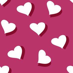 Seamless pattern with white hearts on pink background. Vector illustration