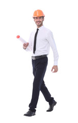 in full growth. smiling architect confidently strides forward