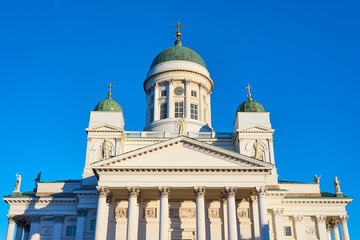Fototapeta na wymiar Helsinki cathedral in day light against a blue sky.