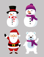 set nowmen with now bear and santa claus