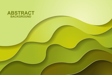 Abstract background design with green paper cut shapes. Paper cut vector illustration for banner, presentation, and invitation. Paper art and craft style.
