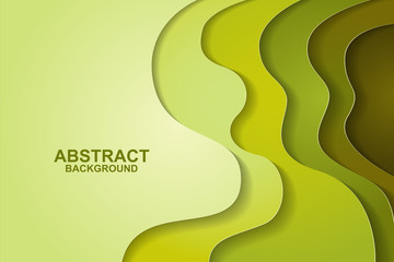 Abstract background design with green paper cut shapes. Paper cut vector illustration for banner, presentation, and invitation. Paper art and craft style.