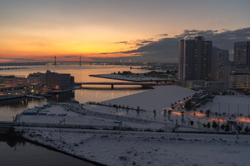 Fototapeta premium 横浜みなとみらい、冬の朝の風景