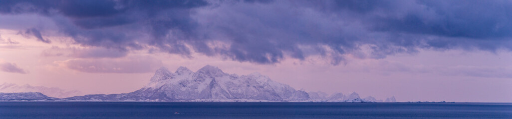 Fototapeta na wymiar Lonely fishing boat on Lofoten islands, Norway