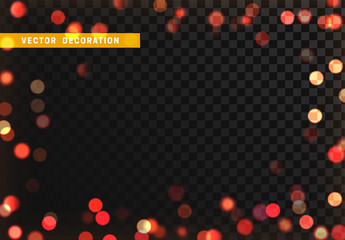 Border of the bright bokeh lights isolated on a transparent background