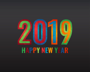 Fototapeta na wymiar Happy new 2019 year. Greetings card. Colorful design. Vector illustration.